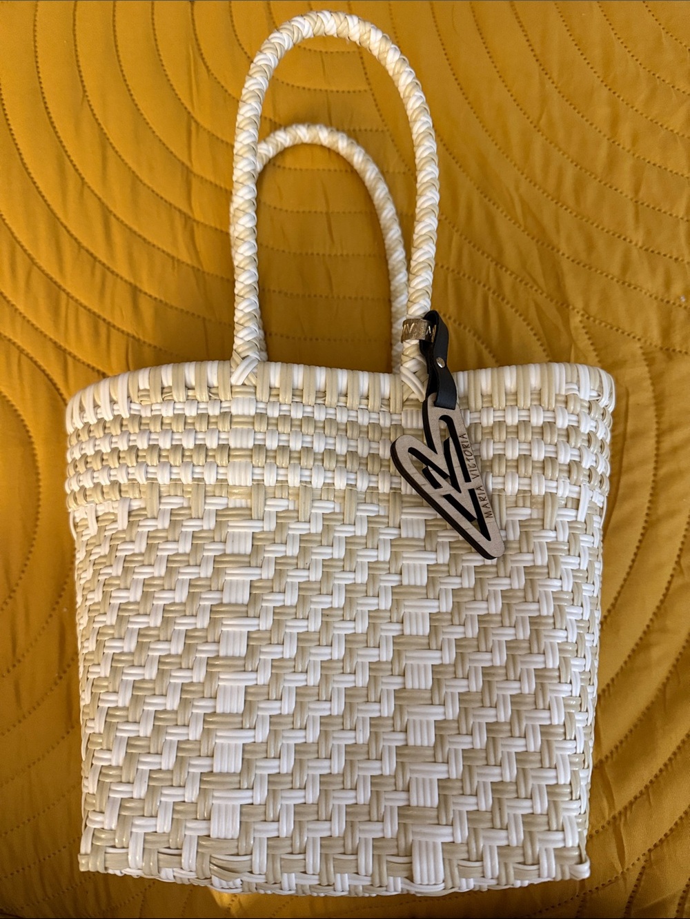 Woven Cream Tote Bag with Braided Handles